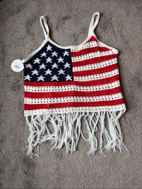 American Flag Crocheted Fringe Camisole - Red, White & Blue
